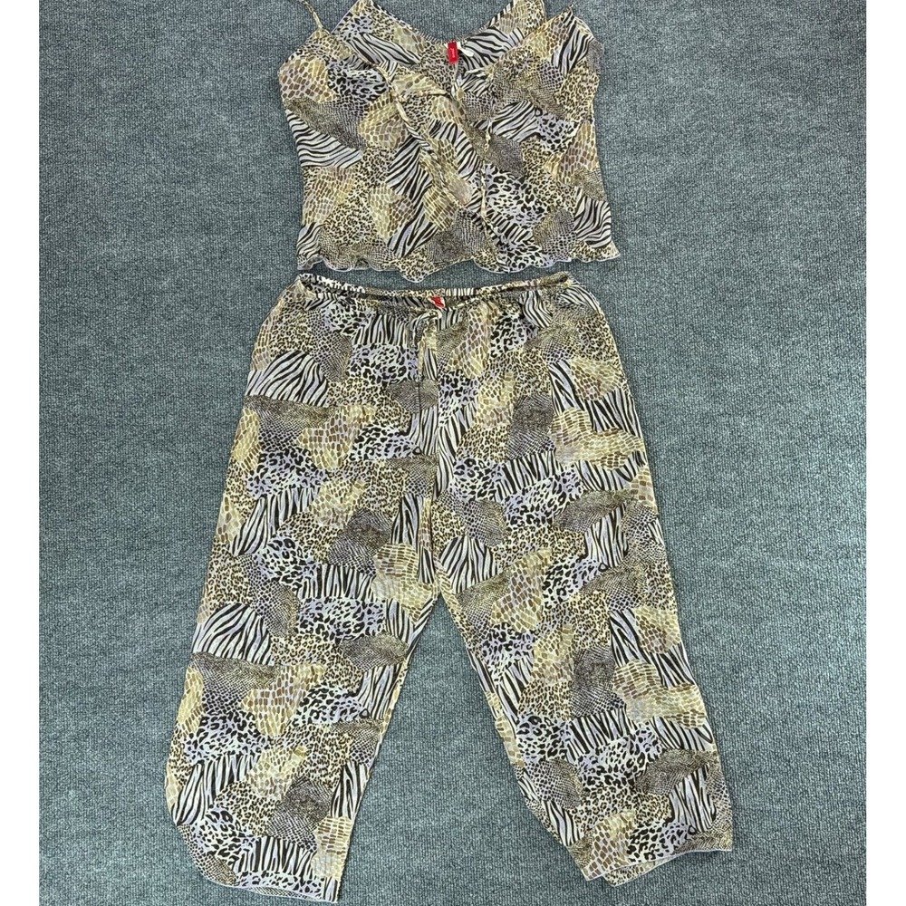 Josie by Natori Animal Print Pajama Set Camisole Cropped Pants Medium Sheer
